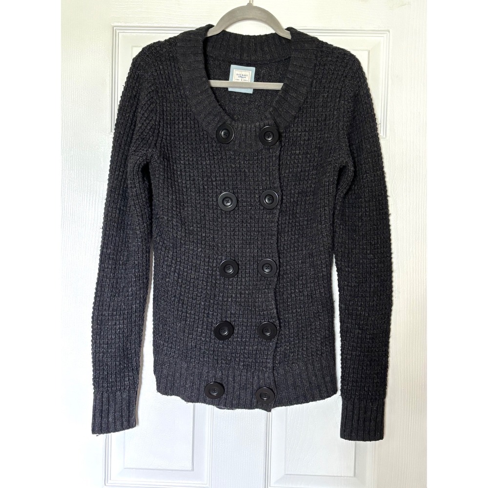 Old Navy Charcoal Waffle Knit Double Breasted Cardigan Sweater Wool Alpaca Large